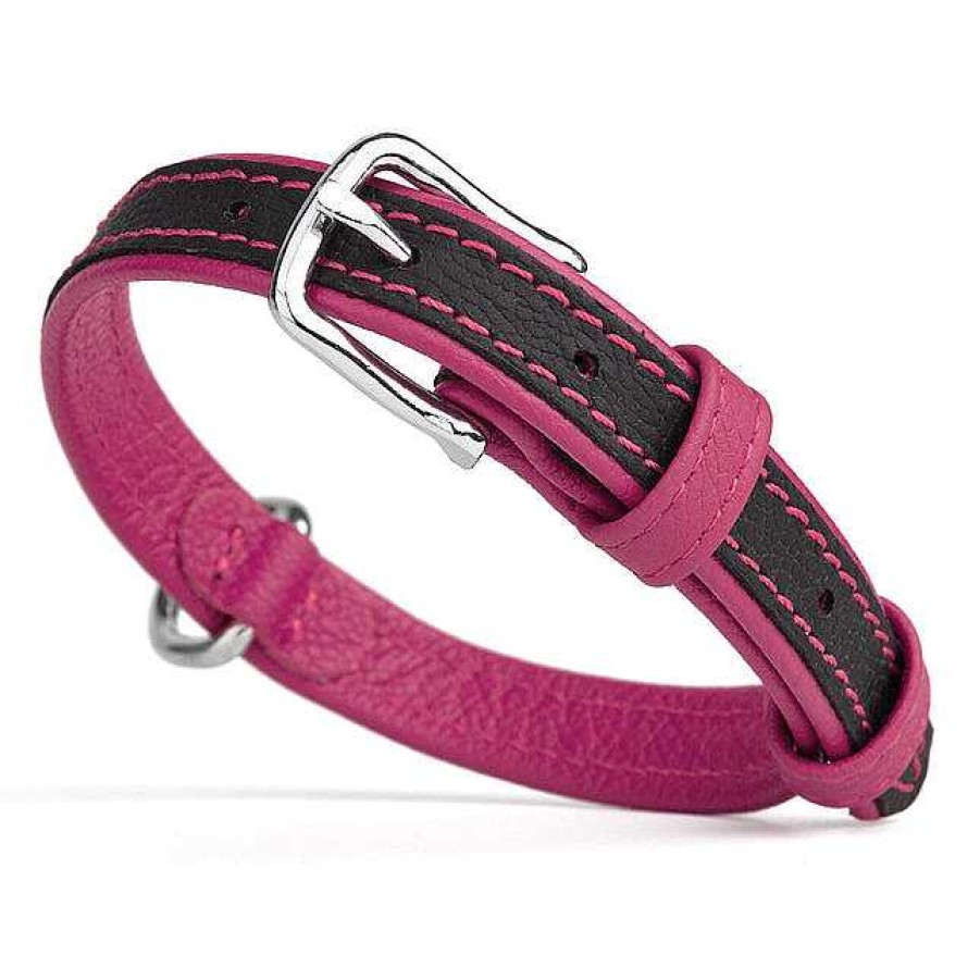 Wear Dogline Collars & Leashes | Soft Leather Dual-Color Flat Collar - Pink