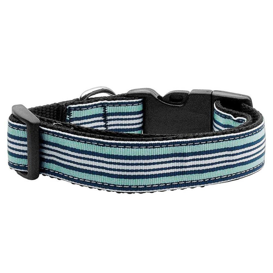 Wear Mirage Pet Products Collars & Leashes | Preppy Stripes Nylon Ribbon Blue & White Collar