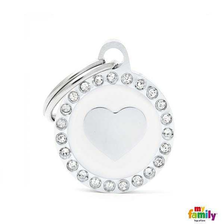 Wear My Family Id Tags & Accessories | Glam White Heart Circle Strass Id Tag