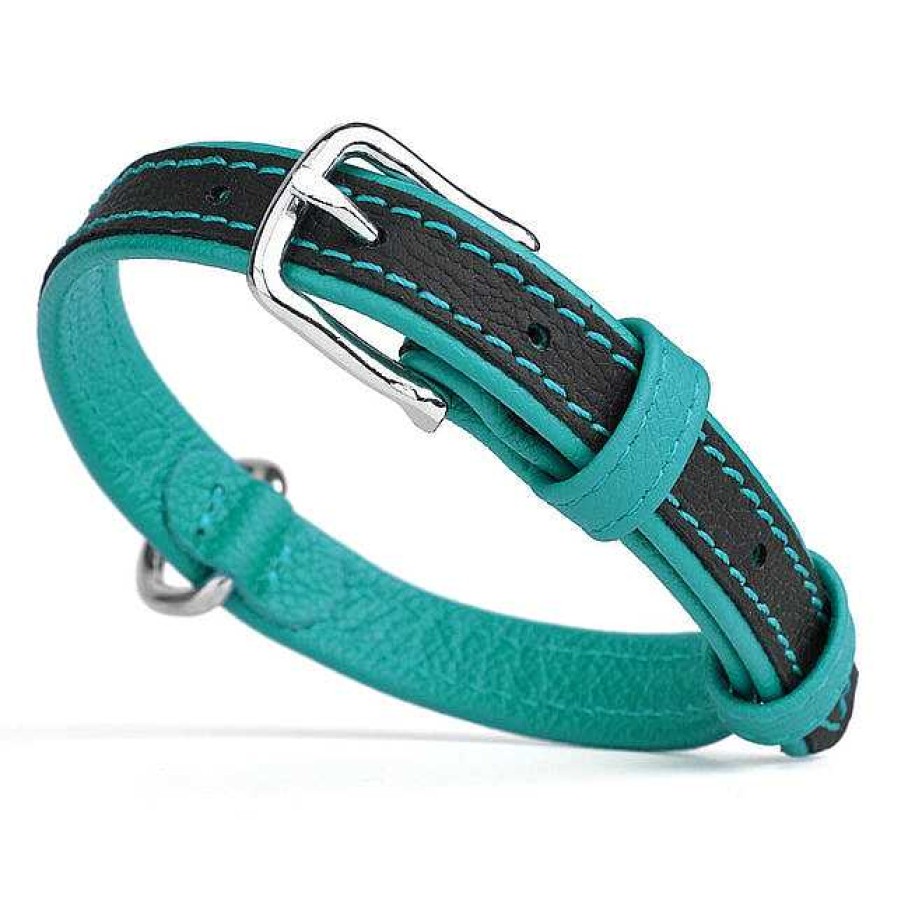 Wear Dogline Collars & Leashes | Soft Leather Dual-Color Flat Collar - Teal