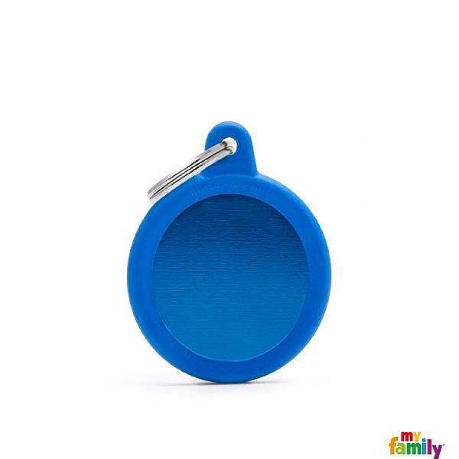 Wear My Family Id Tags & Accessories | Hushtag Aluminium Blue Circle With Blue Rubber Id Tag