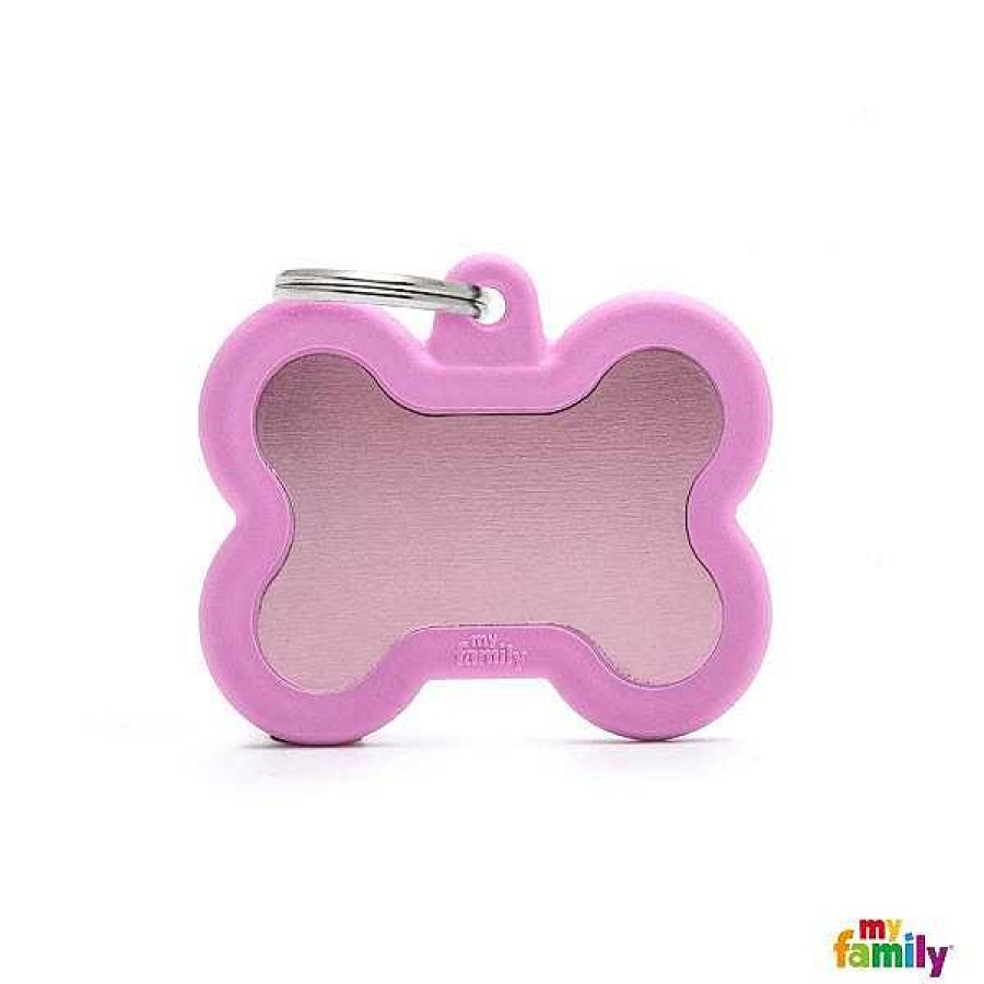 Wear My Family Id Tags & Accessories | Hushtag Aluminium Pink Bone With Pink Rubber Id Tag