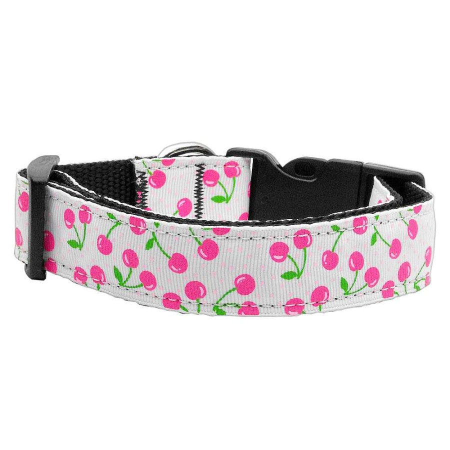 Wear Mirage Pet Products Collars & Leashes | Cherries Nylon Ribbon White & Pink Collar