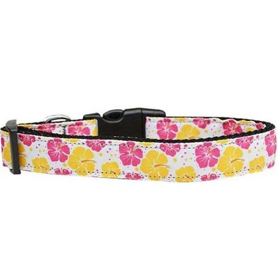 Wear Mirage Pet Products Collars & Leashes | Hibiscus Nylon Ribbon Pink & Yellow Collar