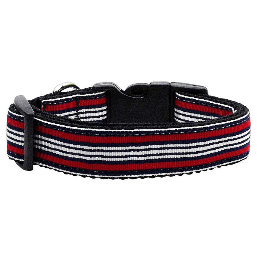 Wear Mirage Pet Products Collars & Leashes | Preppy Stripes Nylon Ribbon Red & White Collar