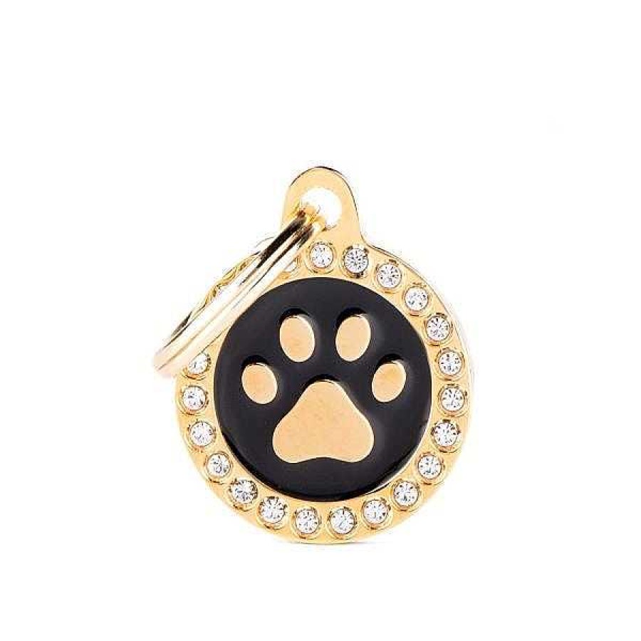 Wear My Family Id Tags & Accessories | Glam Gold Paw Black Circle Strass Id Tag