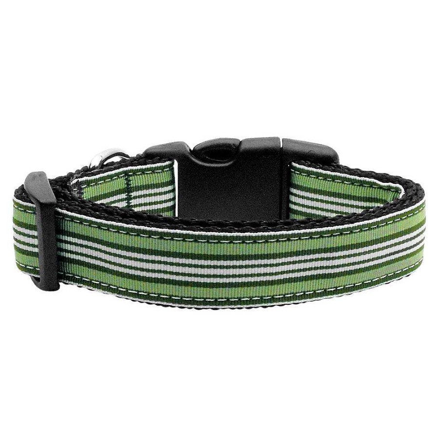 Wear Mirage Pet Products Collars & Leashes | Preppy Stripes Nylon Ribbon Green & White Collar