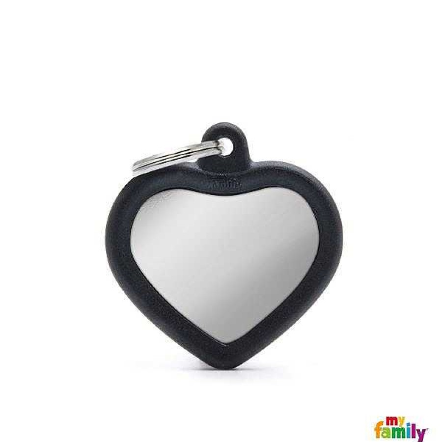 Wear My Family Id Tags & Accessories | Hushtag Chromed Heart With Black Rubber Id Tag