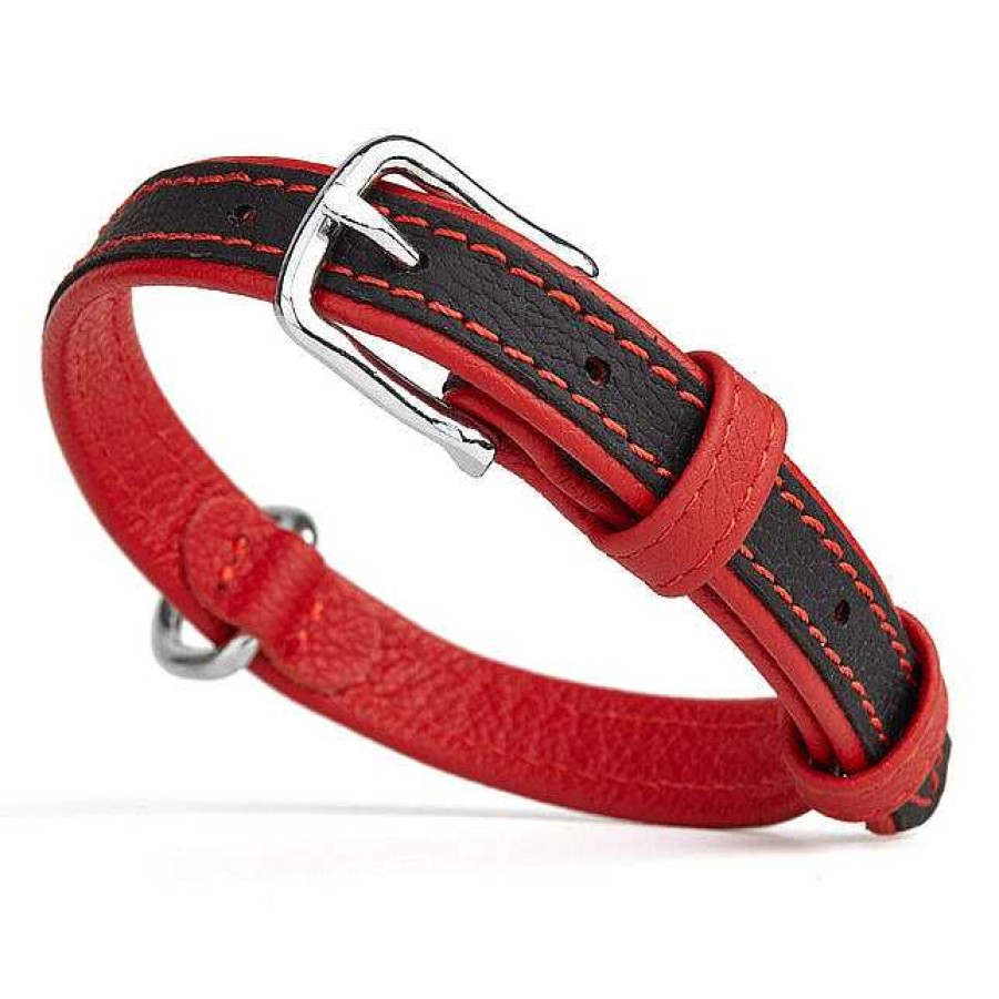 Wear Dogline Collars & Leashes | Soft Leather Dual-Color Flat Collar - Red