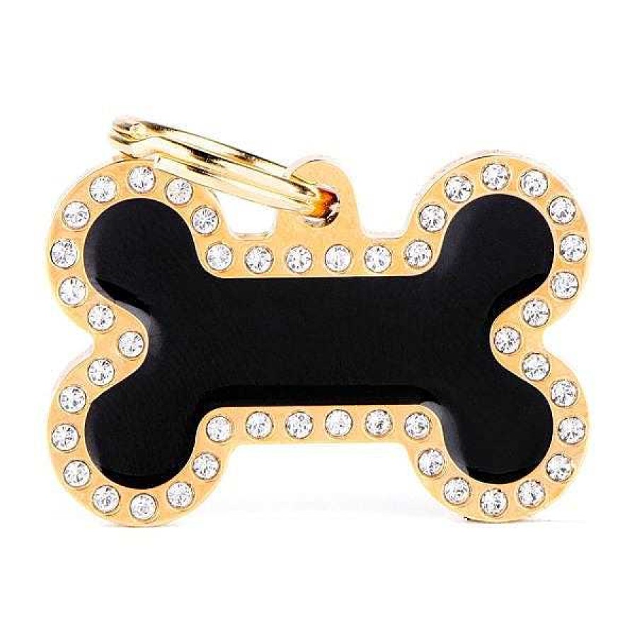 Wear My Family Id Tags & Accessories | Glam Gold Small Black Bone Strass Id Tag