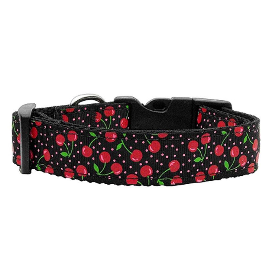 Wear Mirage Pet Products Collars & Leashes | Cherries Nylon Ribbon Black & Red Collar